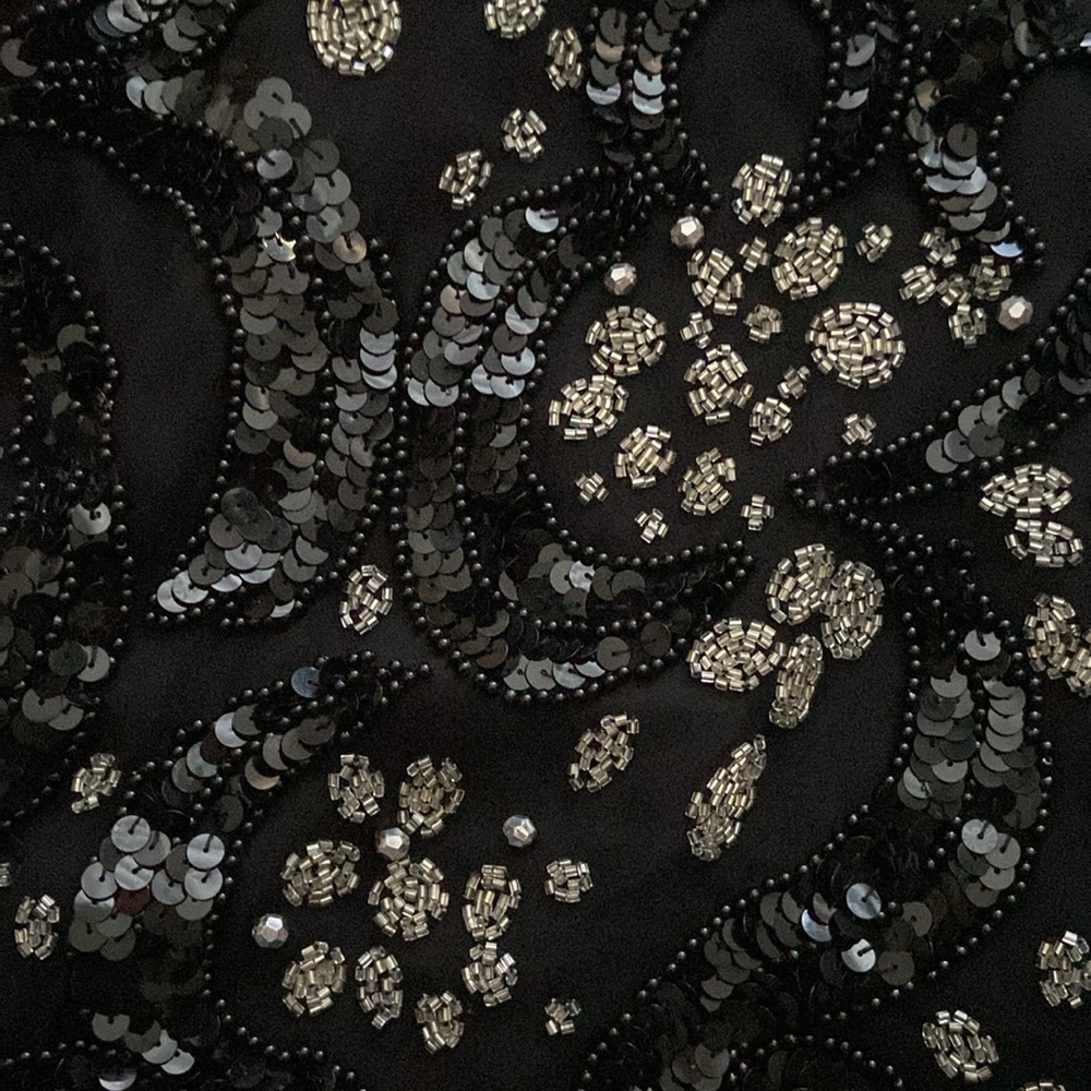 Vintage Black Beaded Floral Scoop-Neck Mini Dress - Picture 9 of 9